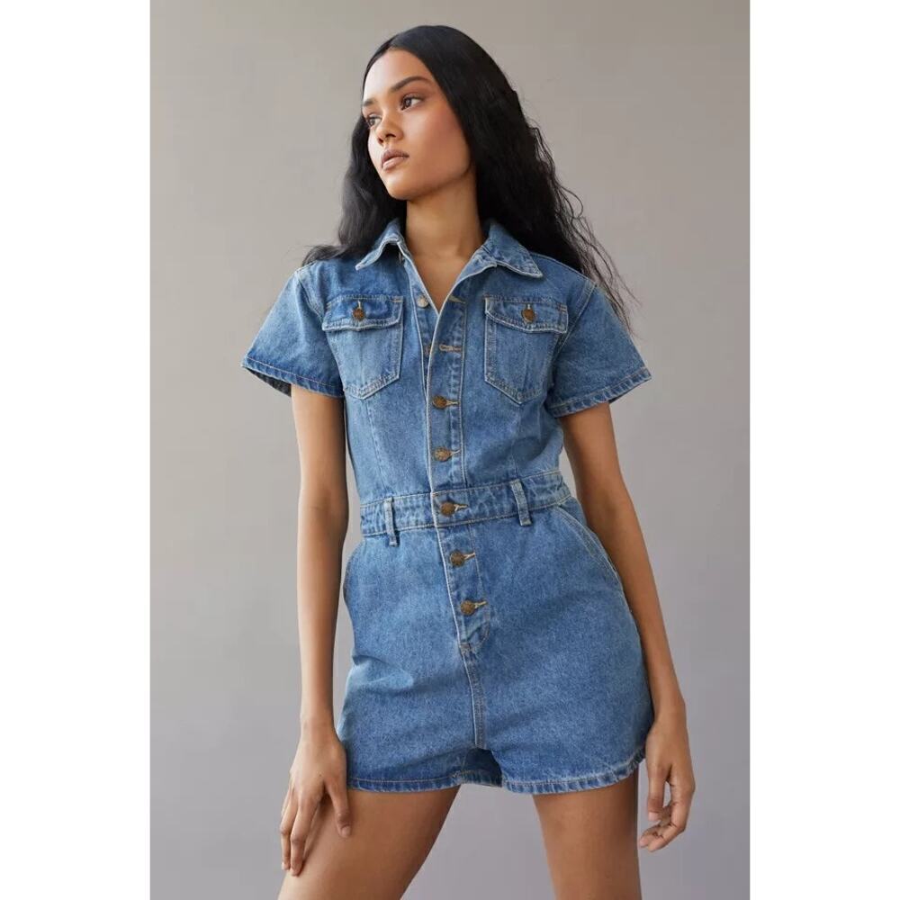 Lioness U Know What's Up Denim Romper, XL, Cotton, Australia, Jumpsuit, Shorts